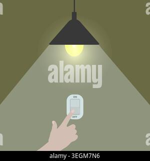 Electric control concept. Hand turning off the light. Vector graphic design. Stock Vector