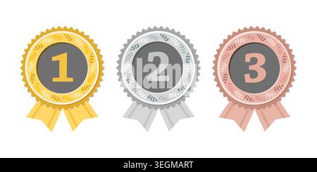 Gold, silver and bronze medals with ribbons. Vector design. Stock Vector