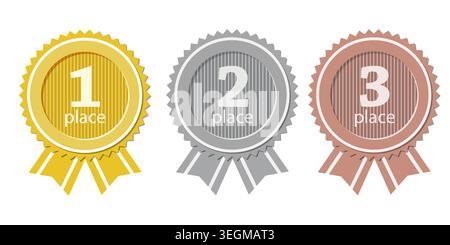 Gold, silver and bronze medals with ribbons. Vector design. Stock Vector