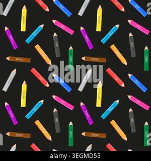 Colorful pencil seamless pattern. Black background. Graphic design Stock Vector