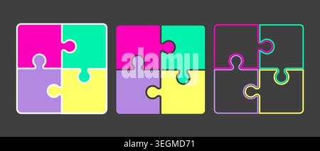 Colorful Puzzle of 4 pieces set. Vector design. Stock Vector