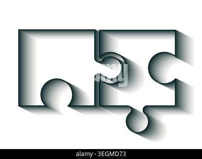 Puzzle of 2 black pieces on white background. Vector design. Stock Vector