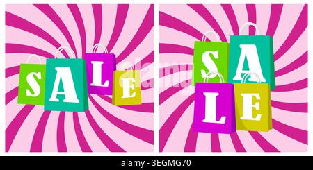 Sale poster with shopping paper bags. Colorful vector design. Stock Vector
