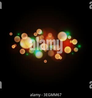 Bokeh background light effect of orange, green and red colors on black background. Vector design. Stock Vector