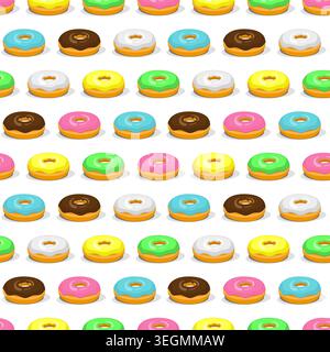 Donuts with colorful icing seamless pattern on white background. Vector design. Stock Vector