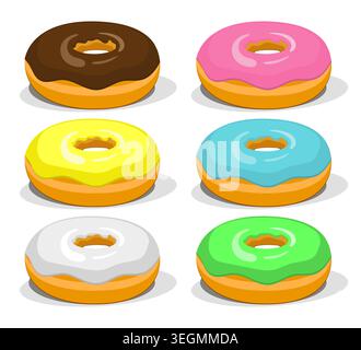 Donut set with colorful icing side view. Vector design. Stock Vector