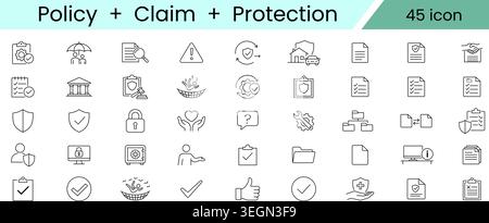 Policy Clime and Protection Combo Icon Set, Environmental Regulation Sustainability and Security Line Vector Icons for Eco Governance and Risk Manag Stock Vector