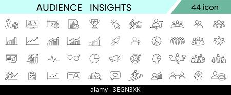 Audience Insights Icon Set, Customer Analytics Marketing Research and User Behavior Line Vector Icons for Business Strategy and Data Analysis Stock Vector