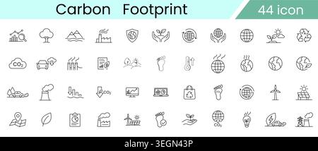 Carbon Footprint Icon Set, Climate Change Environmental Impact and Eco Sustainability Line Vector Icons for Green Energy and Emission Reduction Stock Vector