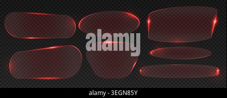 Glass frames set with neon red light effects isolated on transparent background. Vector realistic illustration of glowing rounded borders, futuristic digital interface elements, gaming screens Stock Vector