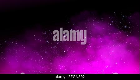 Magic smoke background with glowing light effects, sparkling stars, and mystical neon clouds, abstract vector background. Enchanting Halloween atmosphere, shimmering particles and fog, galaxy pattern Stock Vector