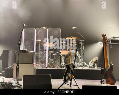 Manchester,UK - May 2, 2026: Empty concert stage at O2 Ritz Manchester before performance Stock Photo