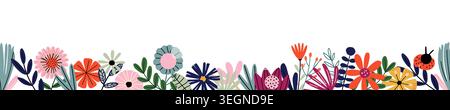 Colorful floral border with hand drawn style Stock Vector