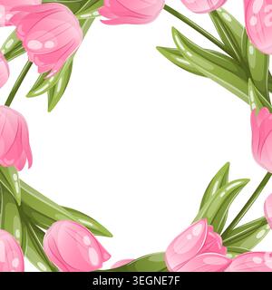 Floral frame with pink tulips Stock Vector