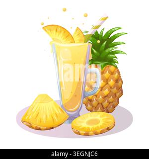 Pineapple juice glass with fresh fruit vector Stock Vector