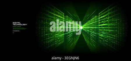 Abstract green data center background with glowing digital server room Stock Vector