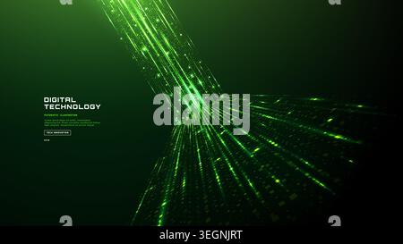 Digital transformation. Green technology concept. Glowing Data flow  Stock Vector