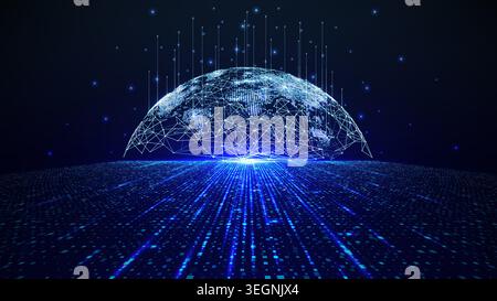 Global digital network connection with glowing world map Stock Vector