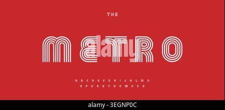 Striped retro alphabet, linear geometric pattern letters design, outline bauhaus font for modern headlines, creative designs, retro posters, branding Stock Vector