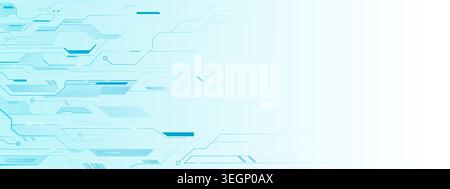 Abstract circuit board background with glowing blue lines, semiconductor network vector pattern. Digital tech frame design for ai technology, futuristic electronic system, digital border template Stock Vector