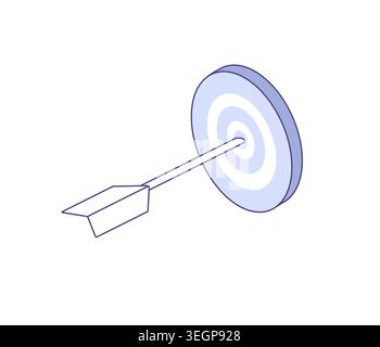 Target sign with arrow. Line art isometric vector illustration for goals, focus, accuracy, marketing objectives, business targets. Stock Vector