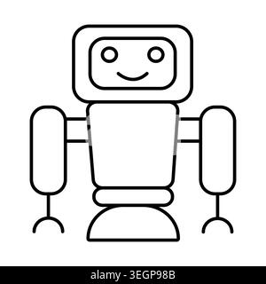 Cute funny robot in line art style. Electronic assistant character for chatbot avatar, AI companion mascot, virtual helper icon Stock Vector