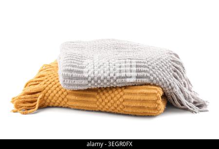 Soft knitted blankets isolated on white background Stock Photo