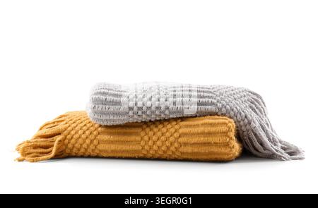 Soft knitted blankets isolated on white background Stock Photo