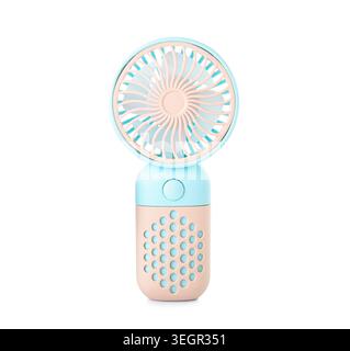 Mini electric fan on white background Stock Photo