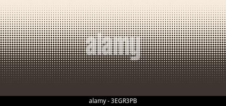 Retro beige halftone gradient background. Fading repeating polka dot texture. Repeated dotted gradation pattern. Vanishing comic pop art overlay backdrop. Vector cartoon raster effect wallpaper Stock Vector