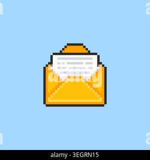 Pixel art Yellow Mail Envelope game asset design Stock Vector