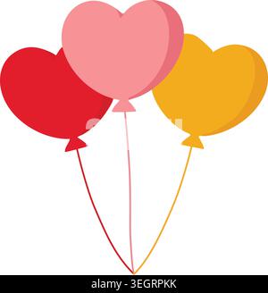 Simple illustration of three floating balloons in red pink and yellow tied together with strings Stock Vector