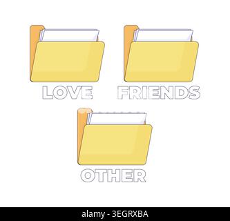 File folders labeled for organization 2D cartoon objects set Stock Vector