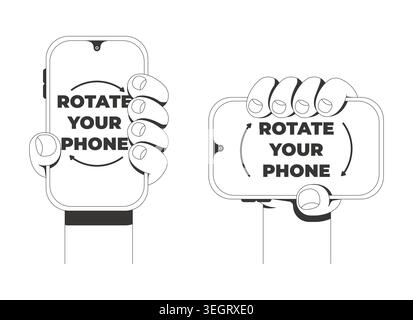 Rotate your phone line neo brutalism tutorial graphic Stock Vector