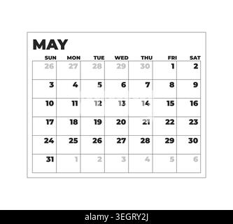May calendar 2D line object Stock Vector