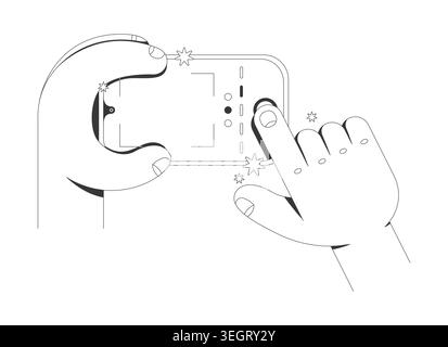 Taking photo with blank phone camera focus line neo brutalism tutorial graphic Stock Vector