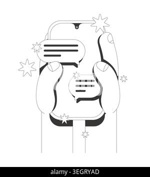 Thumb scrolling gesture on phone messaging line neo brutalism tutorial graphic Stock Vector