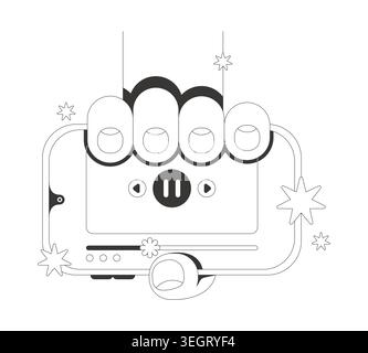 Showing phone in landscape mode with media player line neo brutalism tutorial graphic Stock Vector