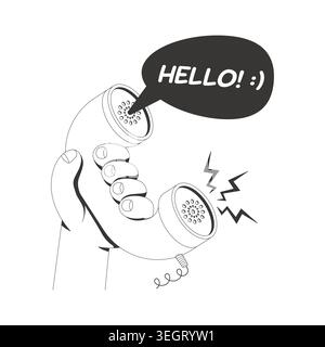 Retro telephone handset with hello line neo brutalism onboarding illustration Stock Vector