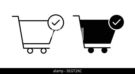Shopping cart check icon symbol. Vector illustration pack in black color. Stock Vector