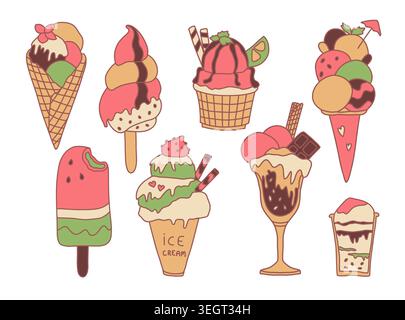 Delicious summer ice cream collection. Stock Vector