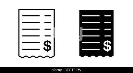 Receipt icon symbol. Vector illustration pack in black color. Stock Vector