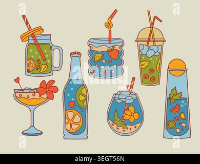 Refreshing summer cocktails and lemonades. Stock Vector