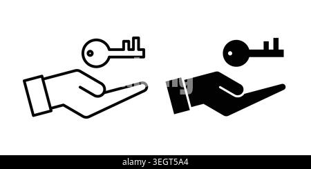 Hand holding a key icon vector, symbol, logo illustrations Stock Vector