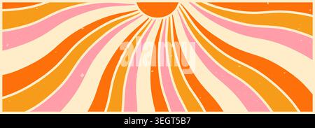 Groovy sun swirl yellow and pink wide background. Stock Vector