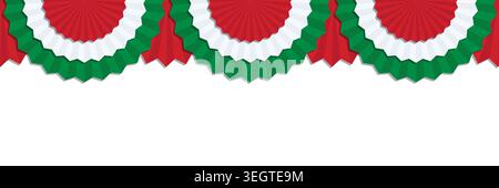 Minimal italian bunting border with soft rosette rhythm and ribbon waves. A clean patriotic design for holiday cards and elegant layouts with light Stock Vector