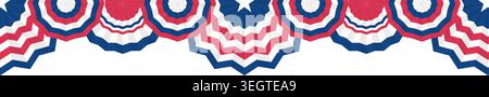 Ornate patriotic bunting garland seamless border in national USA flag colors. Red white and blue festive decoration for Fourth of July celebration and Stock Vector