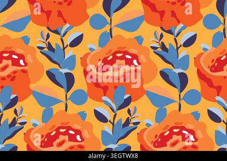 Vector floral seamless pattern with orange flowers Stock Vector