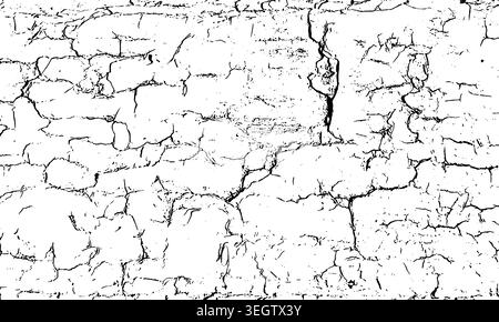 Close-up cracked white surface with irregular black fissures and fragmented sections, abstract aged texture for backgrounds, overlays, geological Stock Vector