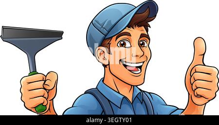 Window Cleaner Cartoon Car Wash Squeegee Man Stock Vector